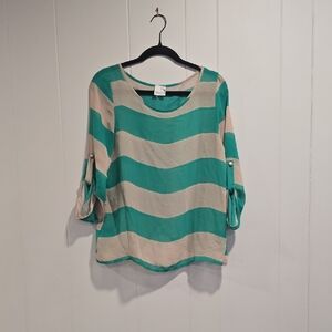 Elegant Green and Cream Striped Blouse